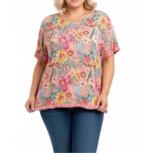 Umgee Retro Mod Floral Fringe Top // Boho 70s Vibe Garden Party Blouse - Medium